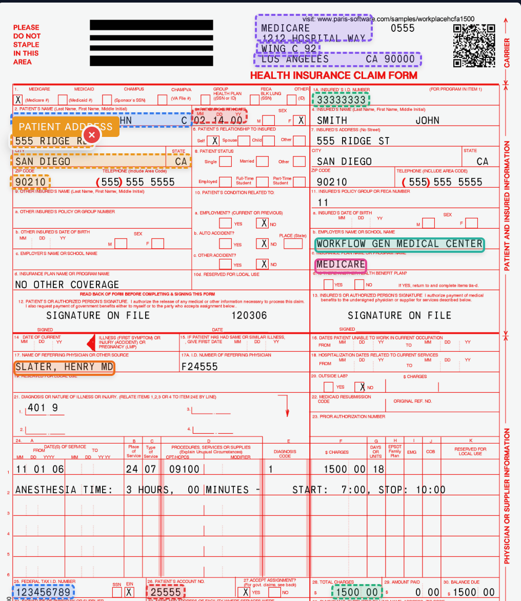 Healthcare document extraction example